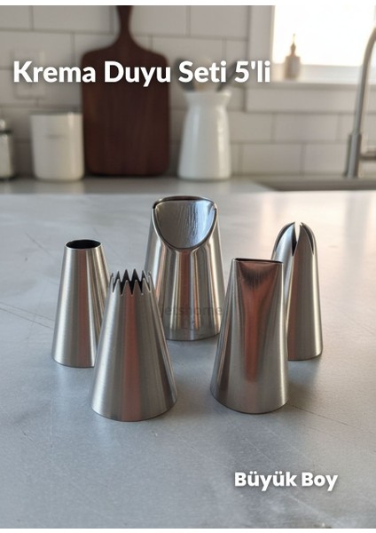 Büyük Boy 5’li Yaprak Uçlu Krema Duy Seti - Profiterol, Ekler,cupcake Süsleme Paslanmaz Set-2