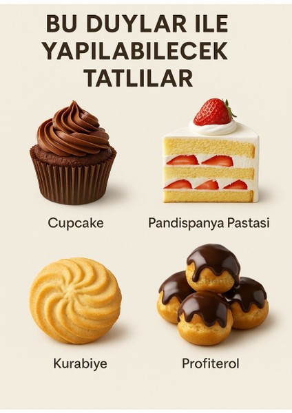 Büyük Boy 5’li Yaprak Uçlu Krema Duy Seti - Profiterol, Ekler,cupcake Süsleme Paslanmaz Set-2 modelleri