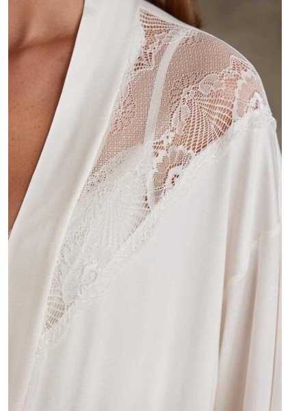 Penye Dantelli Gecelik Sabahlık Takım 4010 Ekru fiyatları