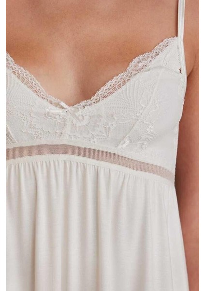 Penye Dantelli Gecelik Sabahlık Takım 4010 Ekru fırsatları