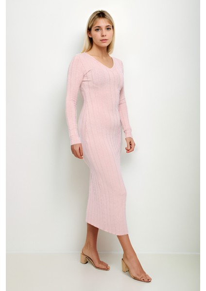 V Yaka Uzun Kol Fitilli Elbise fiyatları