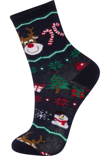 Erkek Çocuk Kutulu Yılbaşı Temalı 2'li Pamuklu Uzun Çorap E2766A8NS