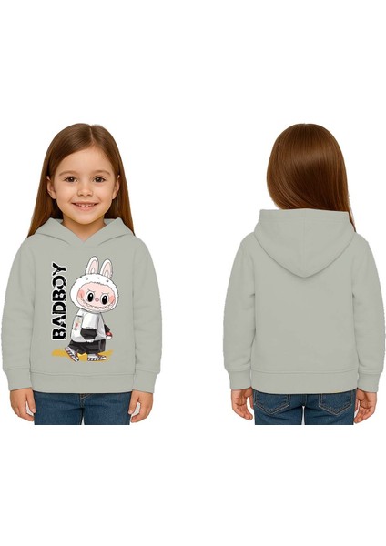 Unisex Baskılı Çocuk Swaetshirt Labubu Baskılı Kapüşonlu 3 Iplik Şardonlu