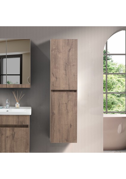 Mona 140 cm Kahverengi %100 Mdf Banyo Boy Dolabı