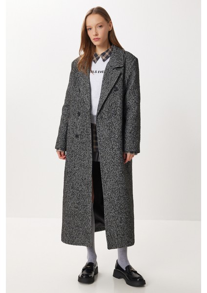 Oversize Balık Sırtı Kaşe Kaban LFN0134 Siyah Gri fiyatları