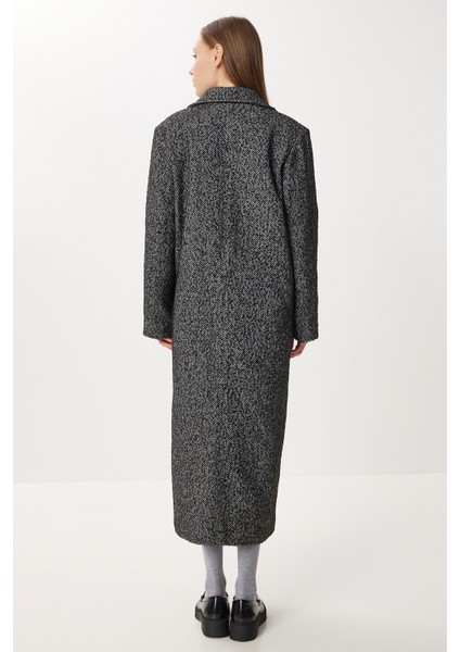 Oversize Balık Sırtı Kaşe Kaban LFN0134 Siyah Gri indirimleri