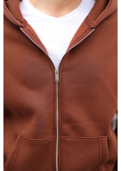 Acı Kahverengi Çift Fermuarlı Kapüşonlu Eşofman Takımı E7345 fırsatları