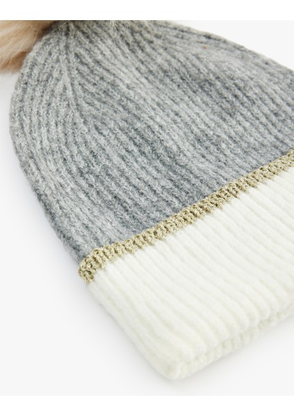 Pon Pon Detaylı Katlı Renk Bloklu Örgü Bere modelleri