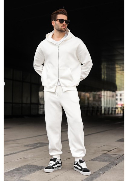 Ekru Çift Fermuarlı Kapüşonlu Eşofman Takımı E7345 fırsatları