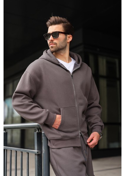 Füme Çift Fermuarlı Kapüşonlu Eşofman Takımı E7345 fiyatları