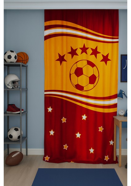 Sarı Kırmızı Taraftar Çift Kanatlı Çocuk Odası Fon Perde