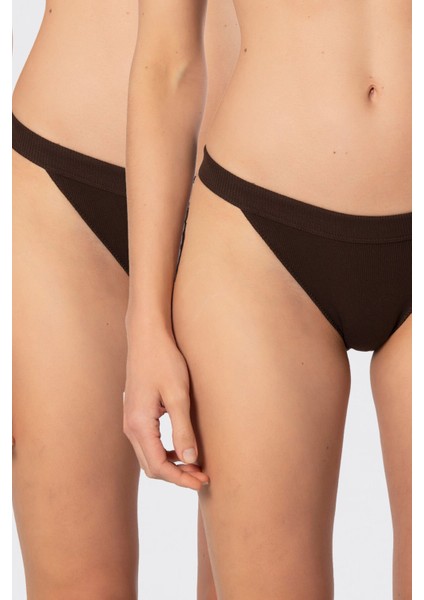 Kadın Likralı Ribana Tanga 2'li Paket 931/KAHVERENGI