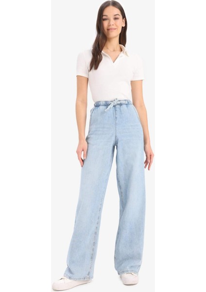 Yüksek Bel Geniş Paça Uzun Yumuşak Jean Pantolon