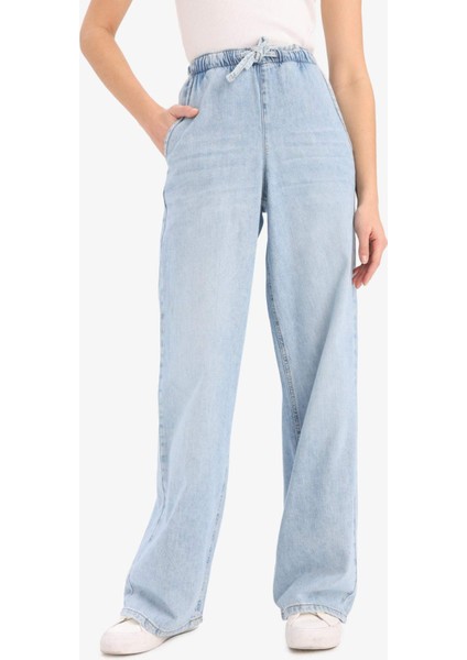 Yüksek Bel Geniş Paça Uzun Yumuşak Jean Pantolon