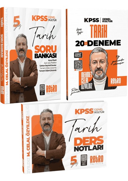 2026 Kpss Gygk Retro Yayınları Tarih Soru Bankası + Tarih Ders Notları + Tarih 20 Deneme Seti Celal Özyıldız