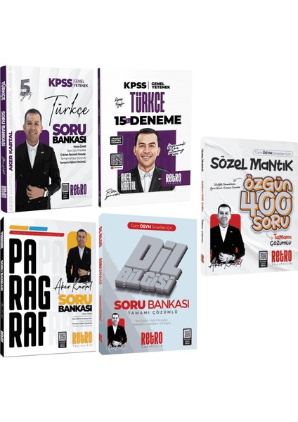 2026 Kpss Gygk Türkçe Soru Bankası + Türkçe 15 Deneme + Paragraf Soru Bankası + Dil Bilgisi Soru Bankası + Sözel Mantık Soru Bankası Aker Kartal Retro Yayınları