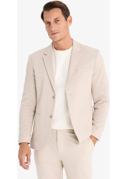 Slim Fit Dar Kesim Astarlı Düğmeli Blazer Ceket