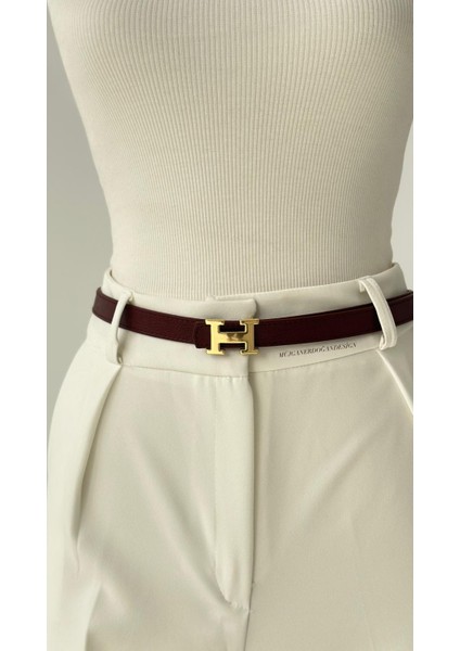 Kadın Kemer Bordo Kemer Gold Tokalı Kemer