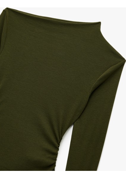 Slim Fit Drapeli Asimetrik Yaka Uzun Kollu Tişört modelleri