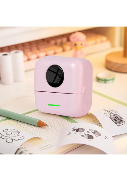 Mini Cep Yazıcı Pembe,3 Adet Beyaz Sticker, 3 Adet Renkli Kağıt, 1 Adet Beyaz Kağıt