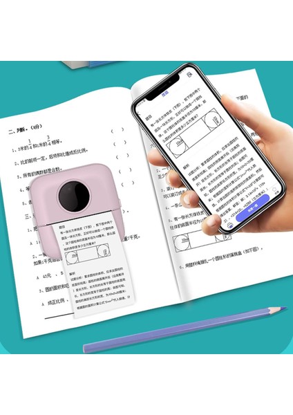 Mini Cep Yazıcı Pembe,3 Adet Beyaz Sticker, 3 Adet Renkli Kağıt, 1 Adet Beyaz Kağıt