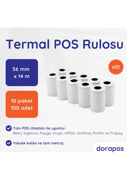56X14 Yazar Kasa Pos Termal Rulo 10 Paket (100 Adet)