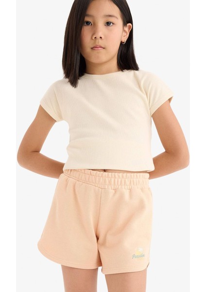 Kız Çocuk Beli Lastikli Baskılı Şort