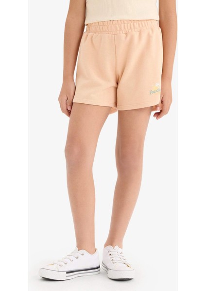 Kız Çocuk Beli Lastikli Baskılı Şort