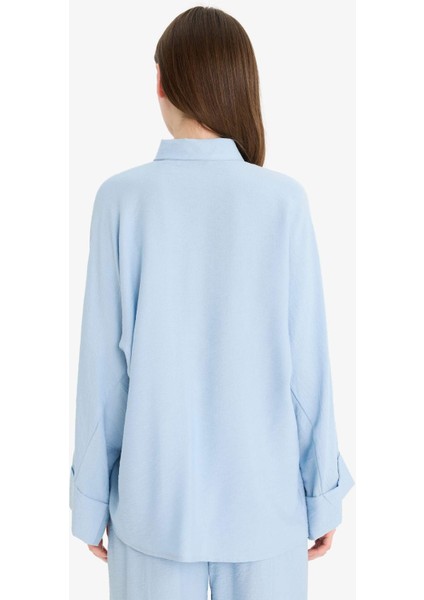 Relax Fit Basic Düz Keten Karışımlı Uzun Kollu Tesettür Gömlek Tunik D9702AX25SM