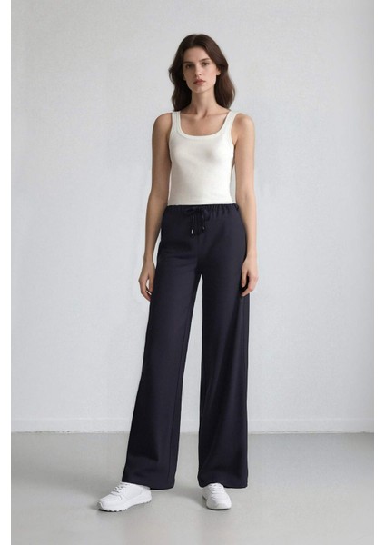 Wide Leg Geniş Paça Beli Lastikli Bağcıklı Basic Düz Palazzo Pantolon