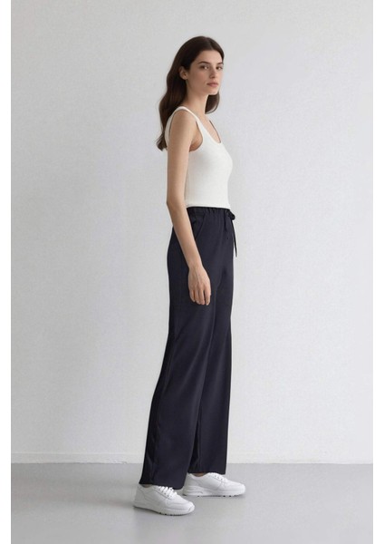 Wide Leg Geniş Paça Beli Lastikli Bağcıklı Basic Düz Palazzo Pantolon