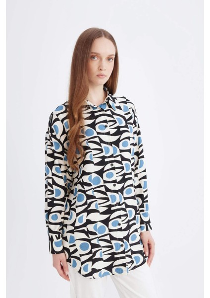 Relax Fit Desenli Uzun Kollu Gömlek Tunik