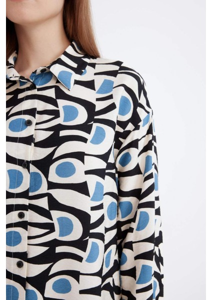 Relax Fit Desenli Uzun Kollu Gömlek Tunik