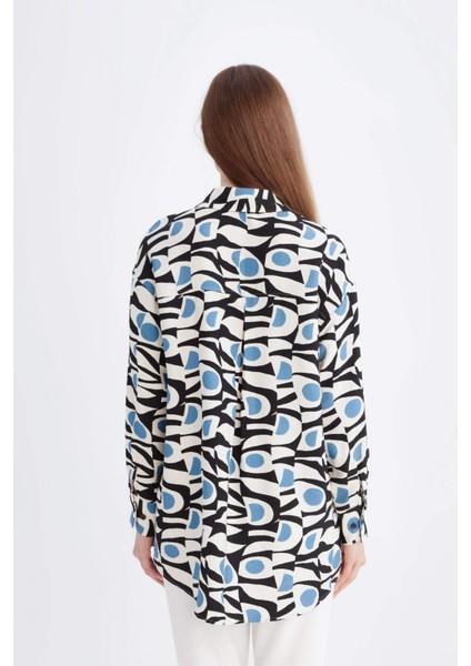 Relax Fit Desenli Uzun Kollu Gömlek Tunik