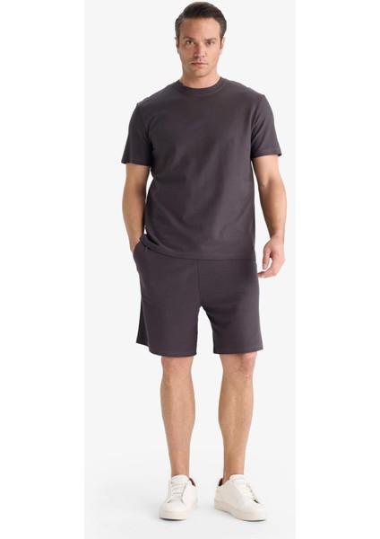 %100 Pamuk Relax Fit Twill Dokulu Cepli Şort E2590AX25SM