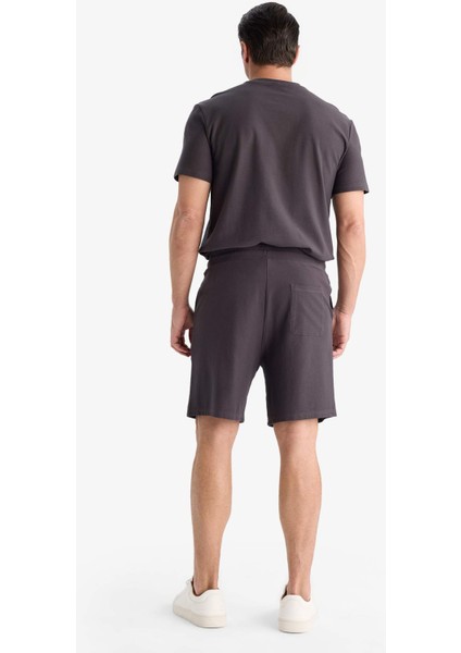 %100 Pamuk Relax Fit Twill Dokulu Cepli Şort E2590AX25SM
