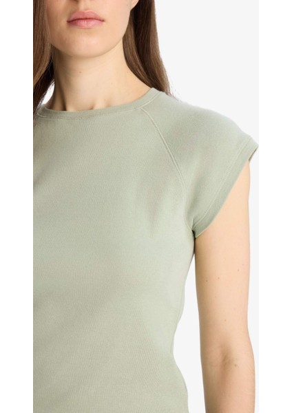 Slim Fit Dar Kesim Bisiklet Yaka Basic Düz Ribana Kısa Kollu Tişört C7334AX25SP