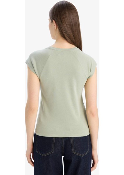 Slim Fit Dar Kesim Bisiklet Yaka Basic Düz Ribana Kısa Kollu Tişört C7334AX25SP