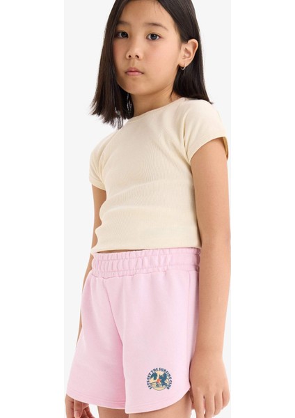 Kız Çocuk Beli Lastikli Baskılı Şort