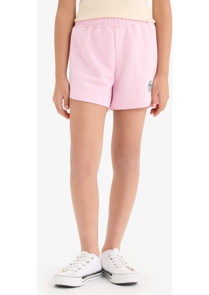 Kız Çocuk Beli Lastikli Baskılı Şort