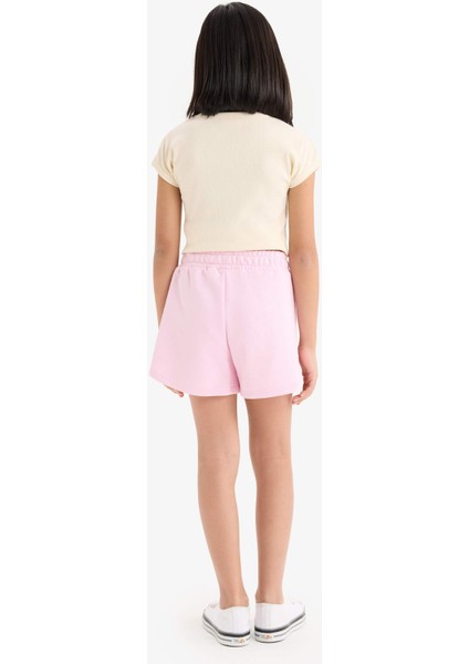 Kız Çocuk Beli Lastikli Baskılı Şort