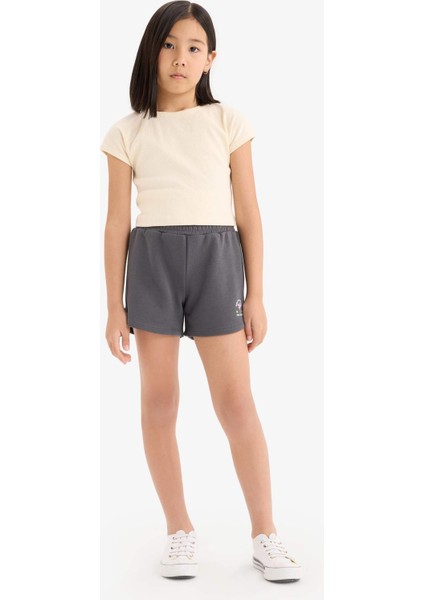 Kız Çocuk Beli Lastikli Baskılı Şort