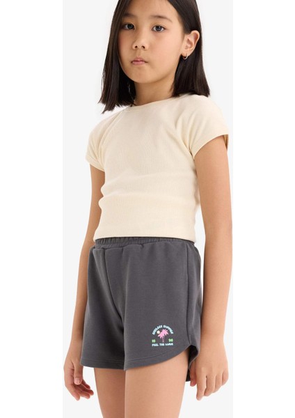 Kız Çocuk Beli Lastikli Baskılı Şort