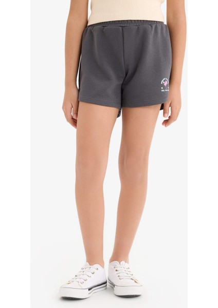 Kız Çocuk Beli Lastikli Baskılı Şort