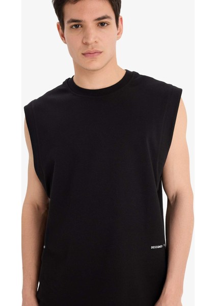 %100 Pamuk Boxy Fit Bisiklet Yaka Baskılı Atlet C5040AX25HS