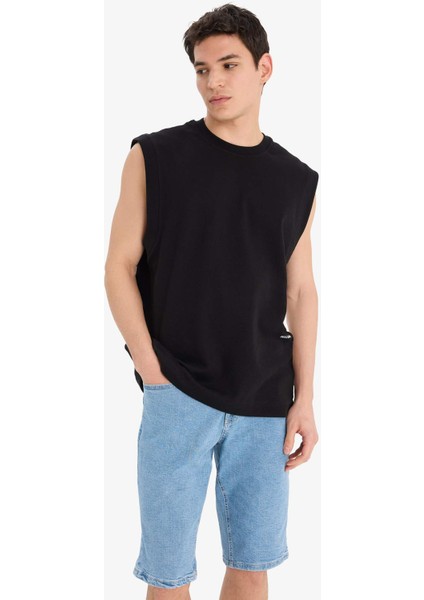 %100 Pamuk Boxy Fit Bisiklet Yaka Baskılı Atlet C5040AX25HS