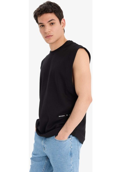 %100 Pamuk Boxy Fit Bisiklet Yaka Baskılı Atlet C5040AX25HS