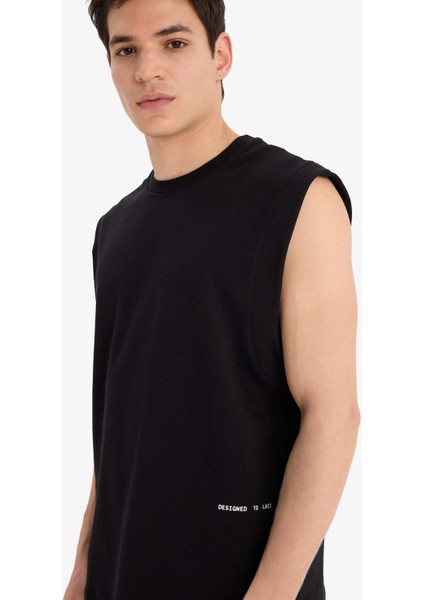 %100 Pamuk Boxy Fit Bisiklet Yaka Baskılı Atlet C5040AX25HS