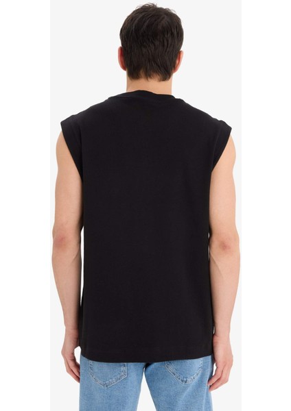 %100 Pamuk Boxy Fit Bisiklet Yaka Baskılı Atlet C5040AX25HS