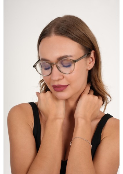 Gri Yuvarlak Mavi Işık Koruyucu Gözlük